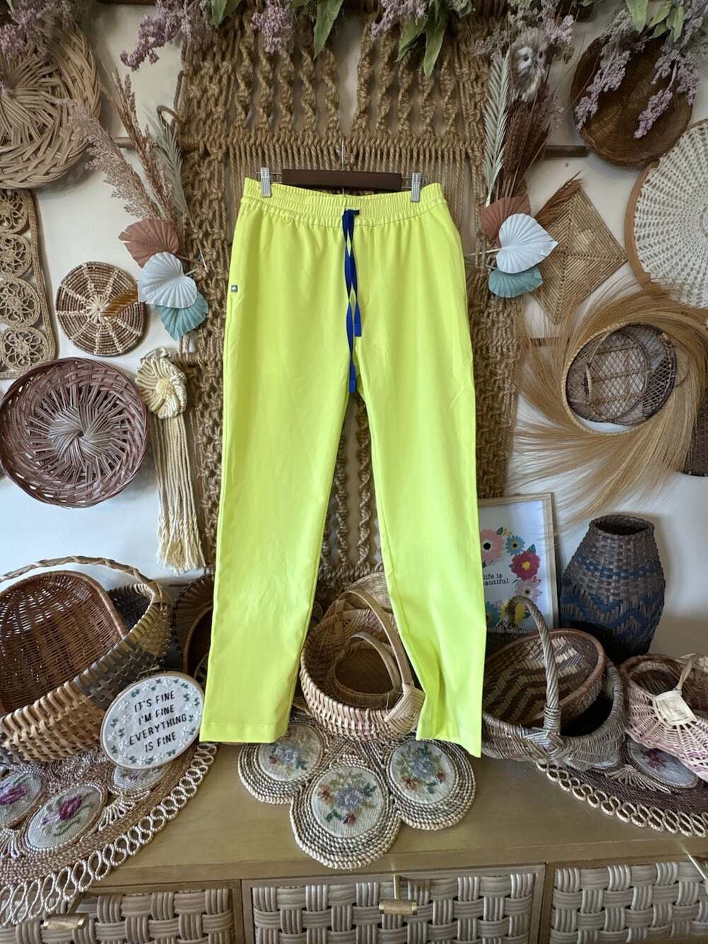 FIGS Technical Collection Scrub Pants - Neon Yellow High-Rise Drawstring Joggers